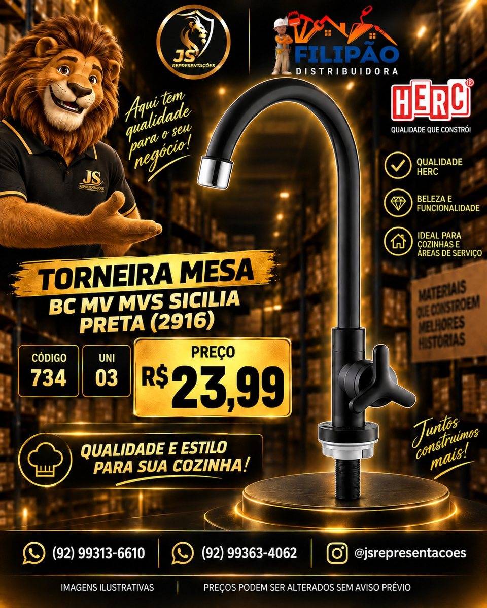 Torneira de mesa Sicília preta por R$ 23,99