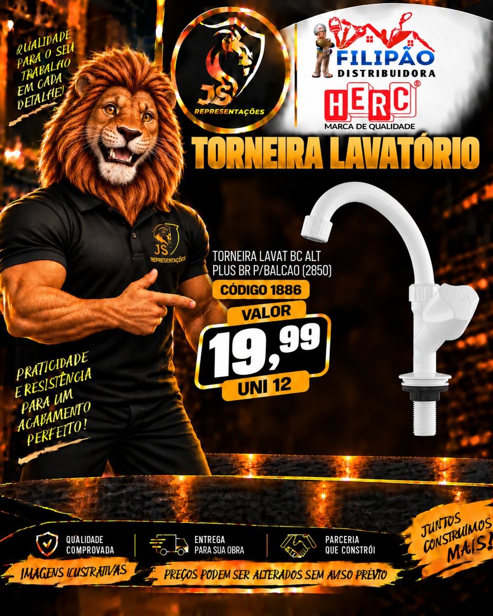Torneira lavatório Herc por R$ 19,99