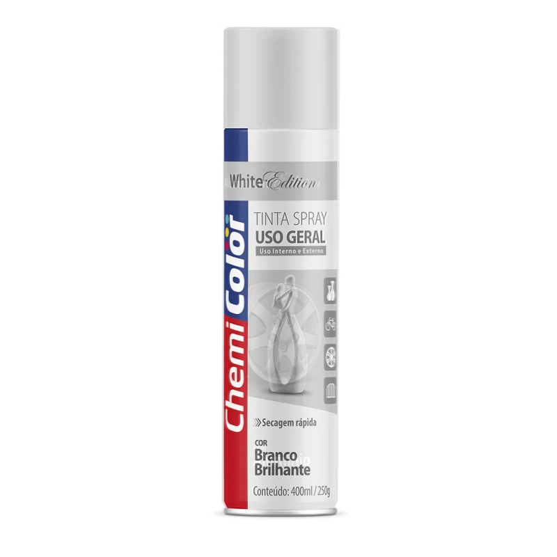 Tinta Spray Uso Geral 400ml Branco Brilhante Chemicolor