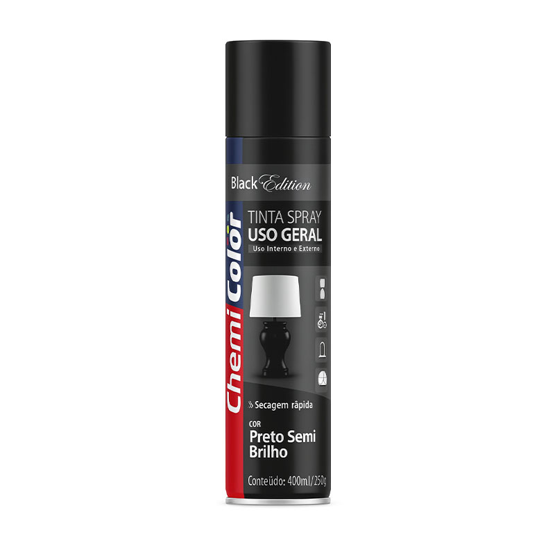 Tinta Spray Uso Geral Semibrilho 400ml Preto Chemicolor